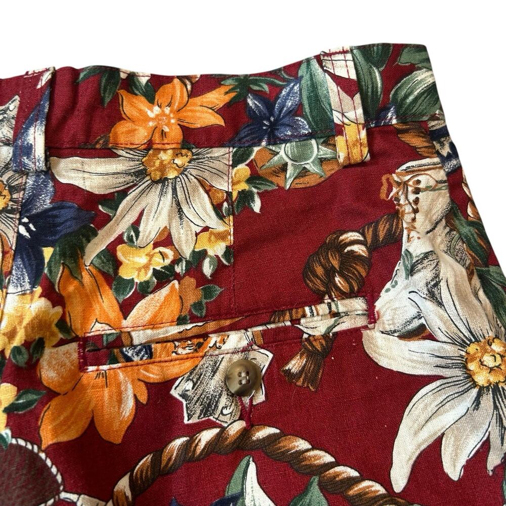Vintage 90s Y2K Red Floral Linen Cotton Shorts Red Sz 8 USA Hawaii Resort - Picture 9 of 16